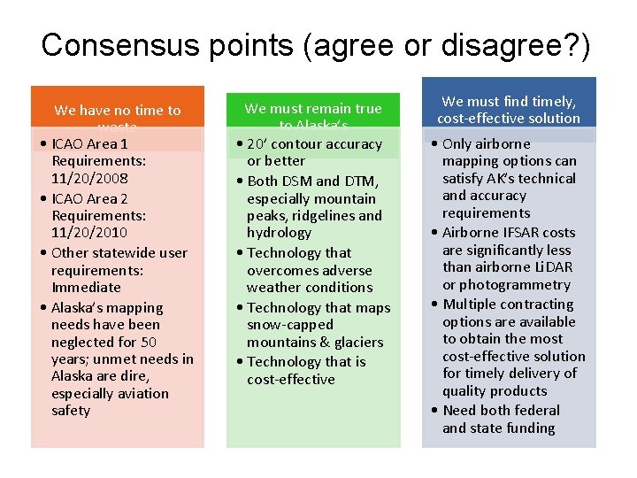 Consensus points (agree or disagree? ) We have no time to waste • ICAO