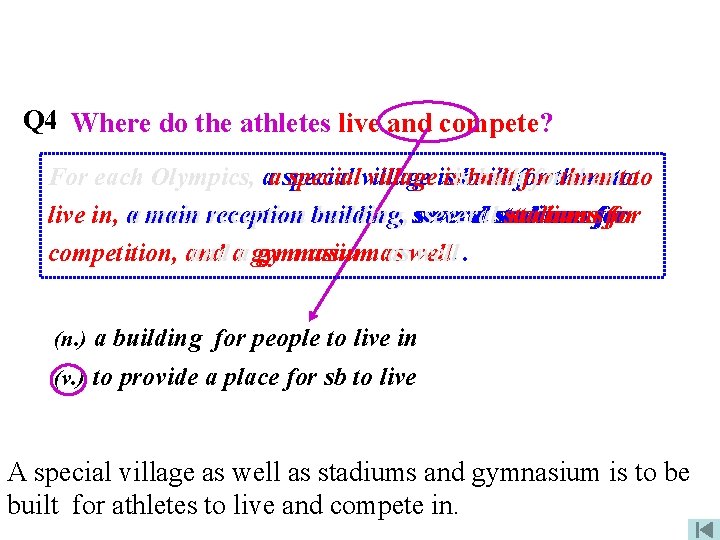 Q 4. Where do arethe all athletes the atheltes live housed? and compete? For