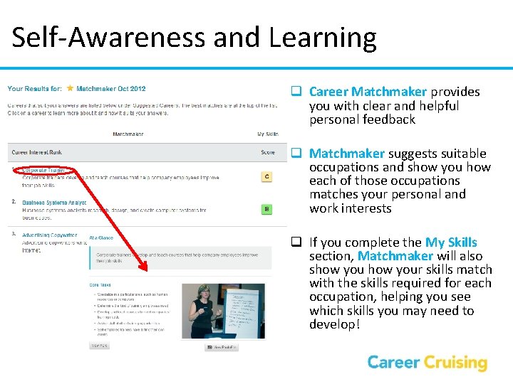 Self-Awareness and Learning q Career Matchmaker provides you with clear and helpful personal feedback