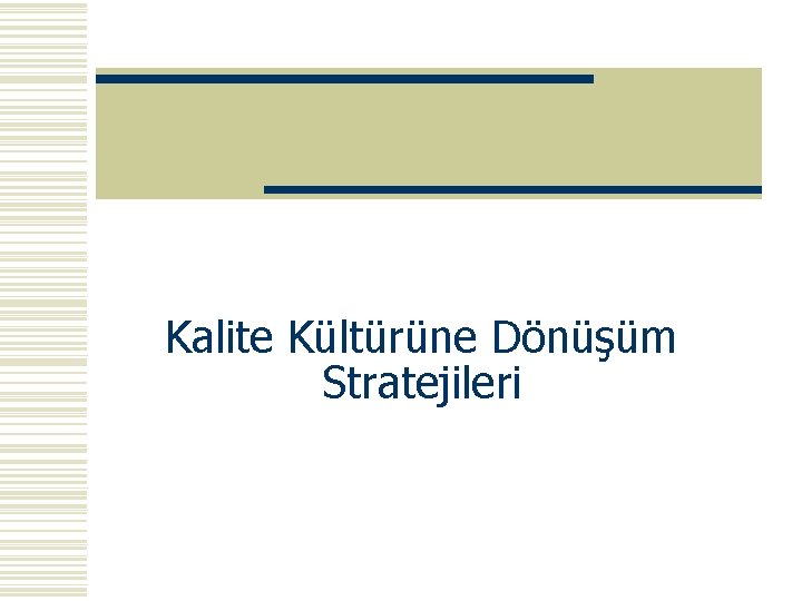 Kalite Kültürüne Dönüşüm Stratejileri 