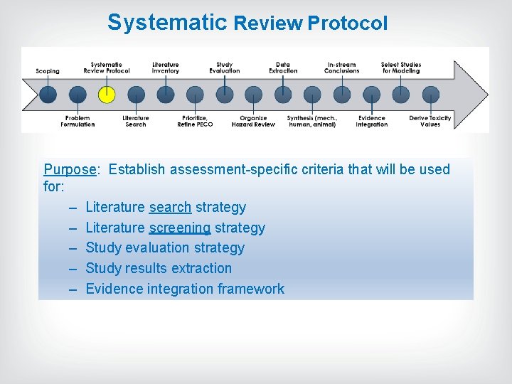 Systematic Review Protocol Purpose: Establish assessment-specific criteria that will be used for: – Literature Systematic Review Protocol Purpose: Establish assessment-specific criteria that will be used for: – Literature