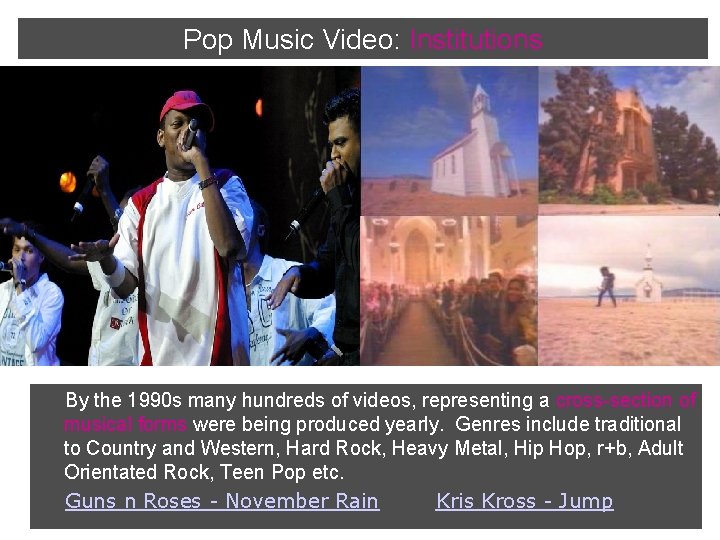 Pop Music Video: Institutions By the 1990 s many hundreds of videos, representing a