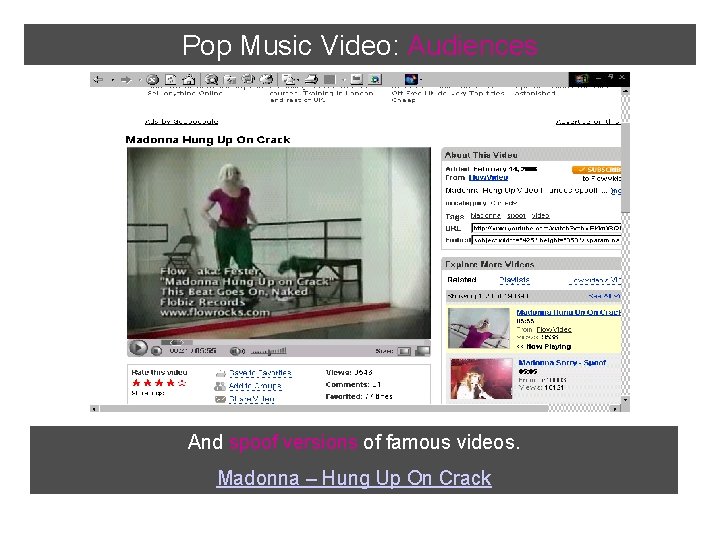 Pop Music Video: Audiences And spoof versions of famous videos. Madonna – Hung Up