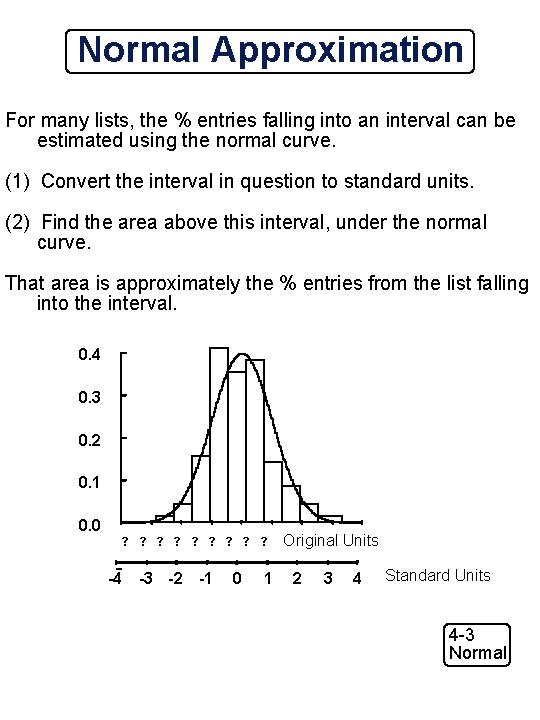 Normal Approximation For many lists, the % entries falling into an interval can be