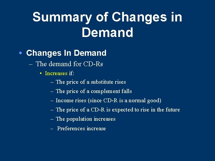 Summary of Changes in Demand w Changes In Demand – The demand for CD-Rs Summary of Changes in Demand w Changes In Demand – The demand for CD-Rs