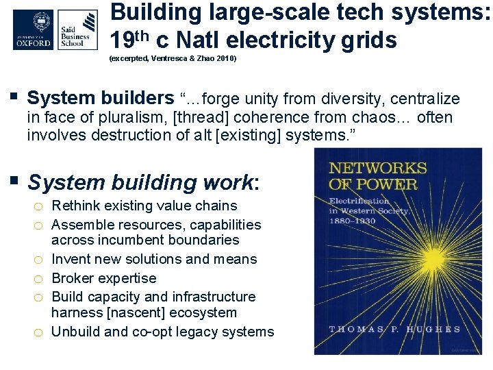 Building large-scale tech systems: 19 th c Natl electricity grids (excerpted, Ventresca & Zhao