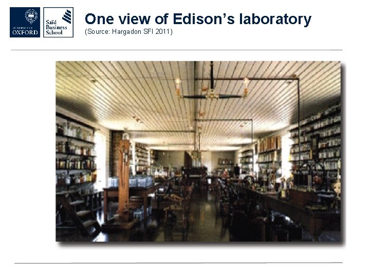 One view of Edison’s laboratory (Source: Hargadon SFI 2011) 