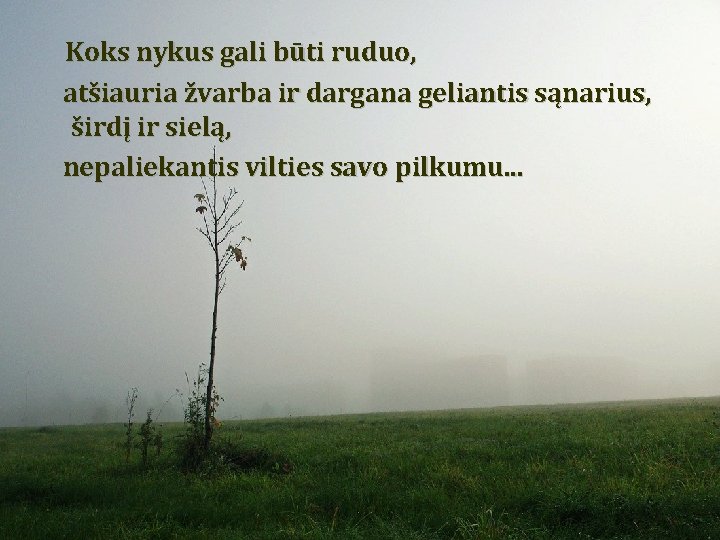 Koks nykus gali būti ruduo, atšiauria žvarba ir dargana geliantis sąnarius, širdį ir sielą, Koks nykus gali būti ruduo, atšiauria žvarba ir dargana geliantis sąnarius, širdį ir sielą,