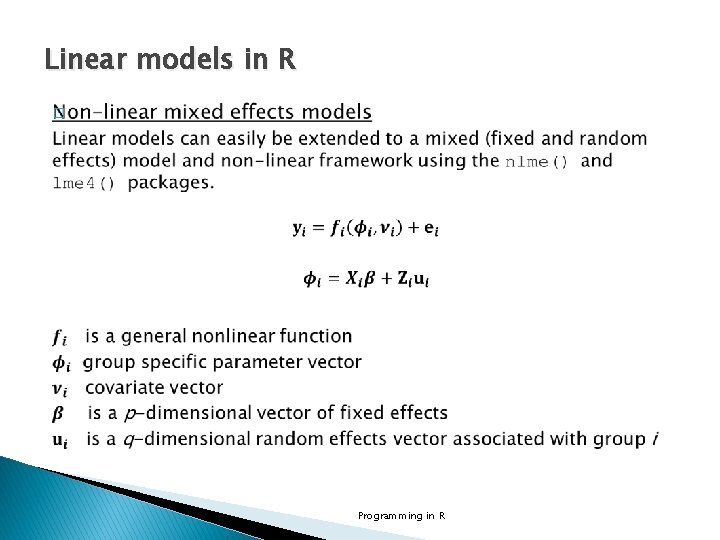 Linear models in R � Programming in R 