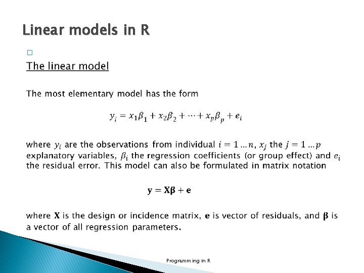 Linear models in R � Programming in R 
