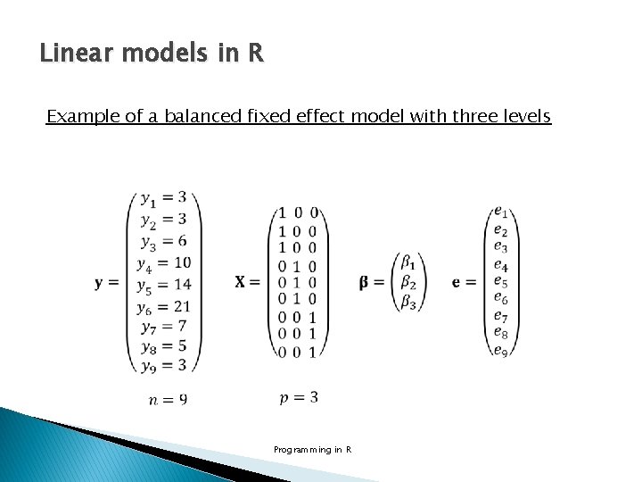 Linear models in R Example of a balanced fixed effect model with three levels
