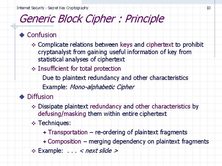 Gatekeeper Cipher Lecture IV Secret Key Cryptography Internet Security Principles