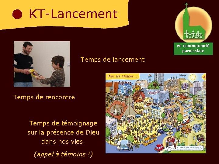 KT-Lancement en communauté paroissiale Temps de lancement Temps de rencontre Temps de témoignage sur