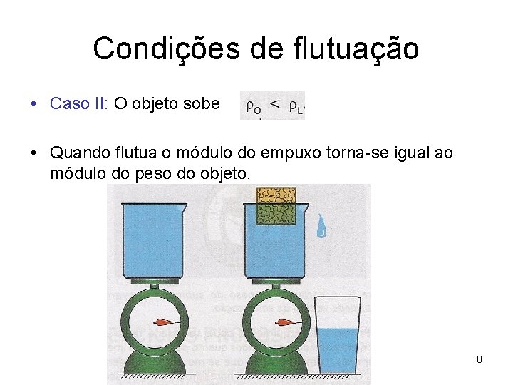 Condições de flutuação • Caso II: O objeto sobe • Quando flutua o módulo