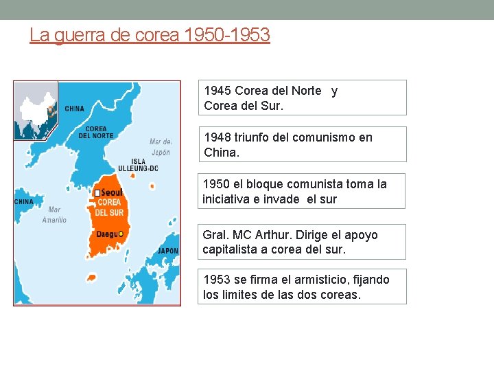 La guerra de corea 1950 -1953 1945 Corea del Norte y Corea del Sur.