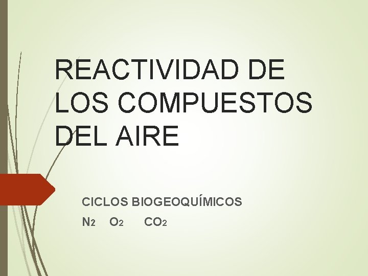 REACTIVIDAD DE LOS COMPUESTOS DEL AIRE CICLOS BIOGEOQUÍMICOS N 2 O 2 CO 2