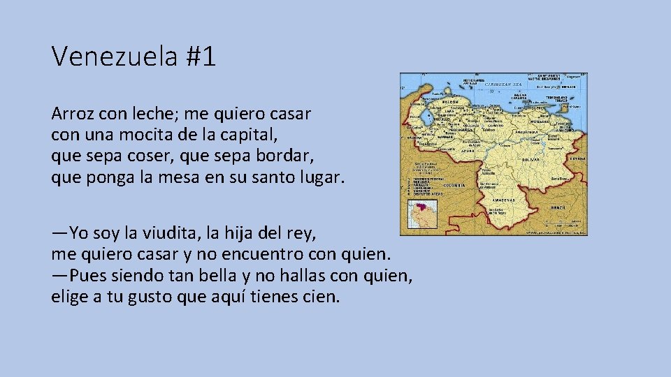 Venezuela #1 Arroz con leche; me quiero casar con una mocita de la capital,