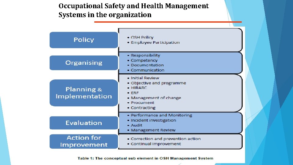 Occupational Safety and Health Management Systems in the organization 