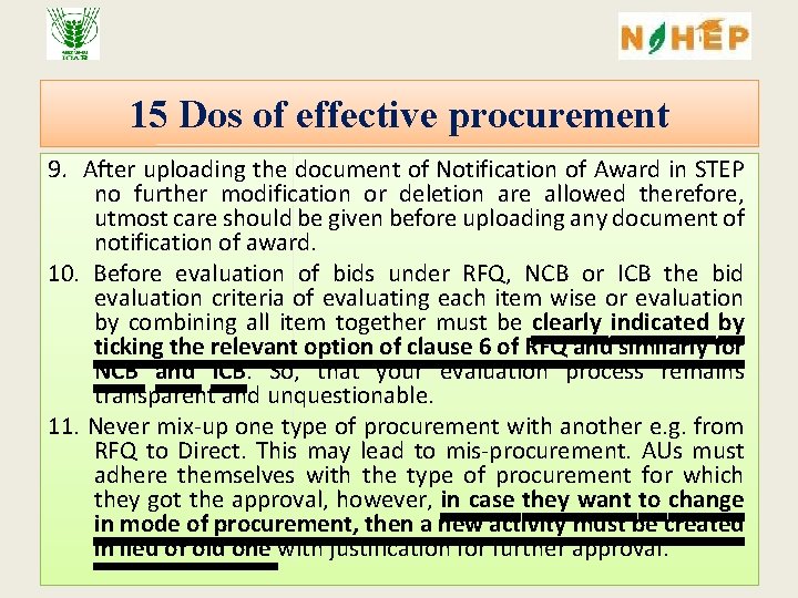 15 Dos of effective procurement 9. After uploading the document of Notification of Award