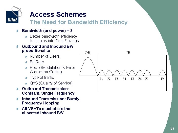 Access Schemes The Need for Bandwidth Efficiency Bandwidth (and power) = $ Better bandwidth