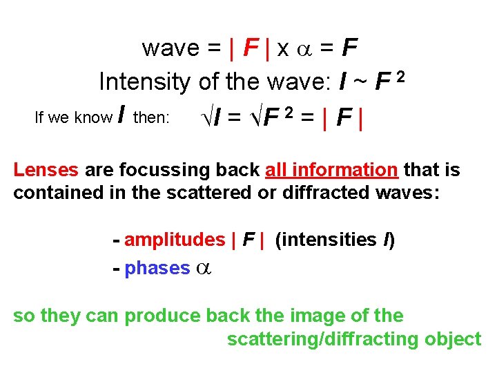 wave = | F | x = F Intensity of the wave: I ~