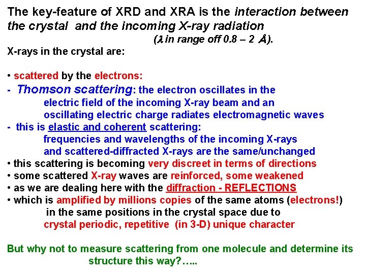 The key-feature of XRD and XRA is the interaction between the crystal and the