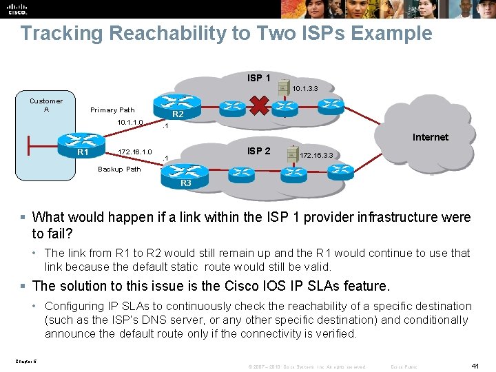 Tracking Reachability to Two ISPs Example ISP 1 10. 1. 3. 3 Customer A