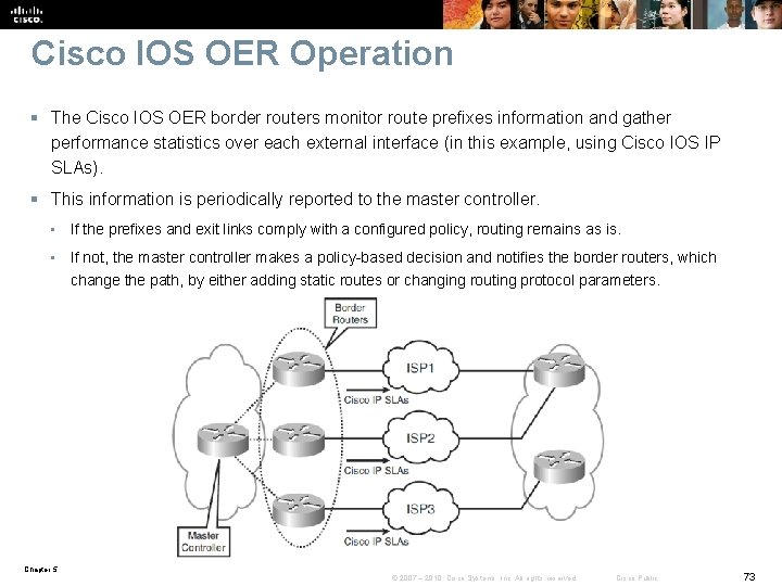 Cisco IOS OER Operation § The Cisco IOS OER border routers monitor route prefixes