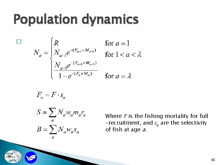 Population dynamics � Where F is the fishing mortality for full -recruitment, and sa