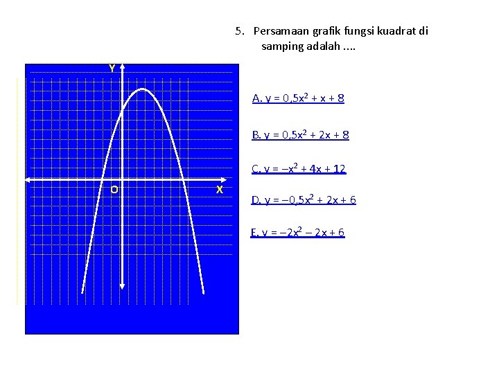 5. Persamaan grafik fungsi kuadrat di samping adalah. . Y A. y = 0,