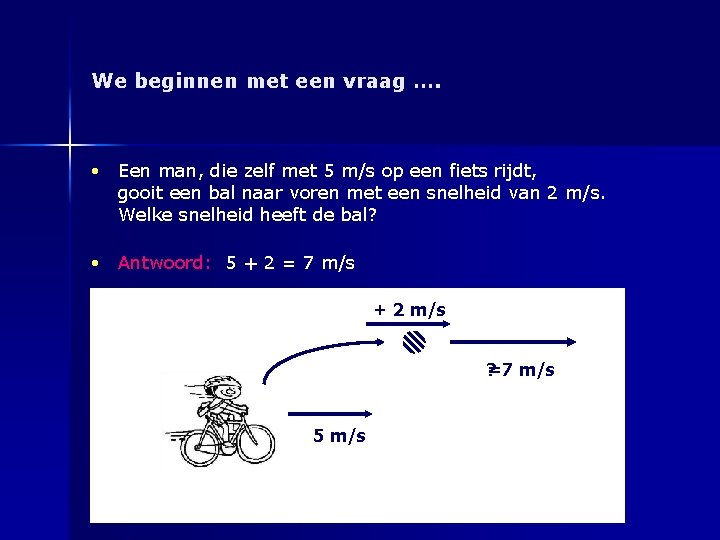 We beginnen met een vraag …. • Een man, die zelf met 5 m/s