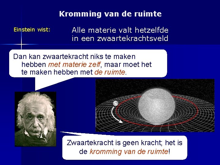 Kromming van de ruimte Einstein wist: Alle materie valt hetzelfde in een zwaartekrachtsveld Dan