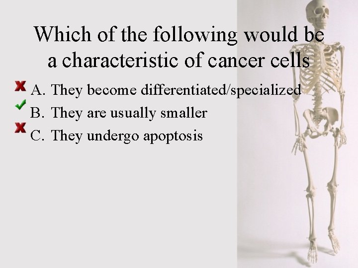 Which of the following would be a characteristic of cancer cells A. They become