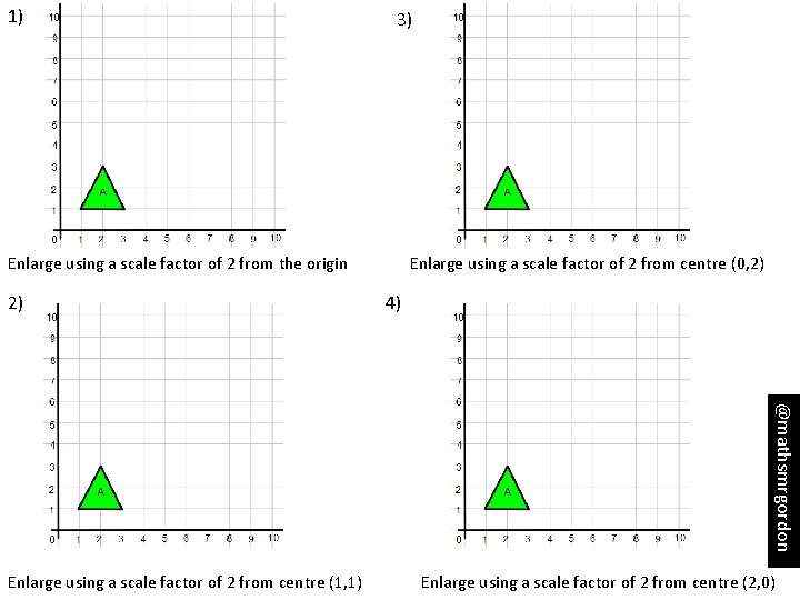 1) 3) Enlarge using a scale factor of 2 from the origin 2) Enlarge