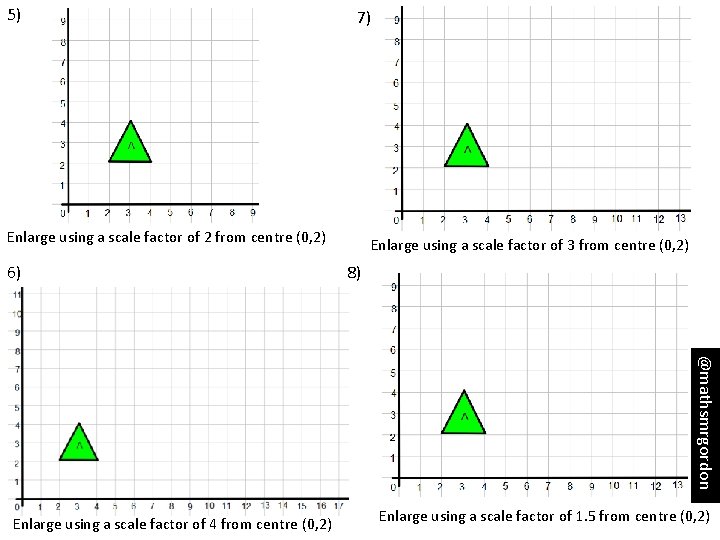 5) 7) Enlarge using a scale factor of 2 from centre (0, 2) 6)