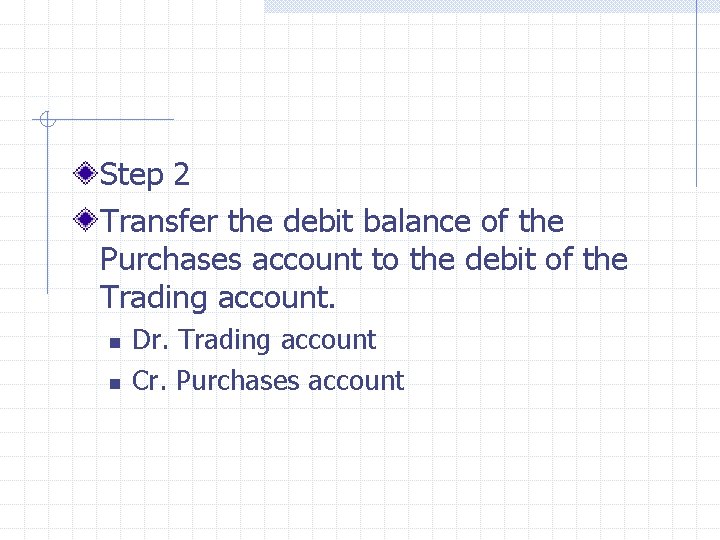 Step 2 Transfer the debit balance of the Purchases account to the debit of