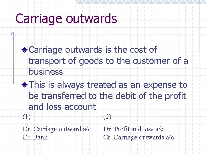Carriage outwards is the cost of transport of goods to the customer of a