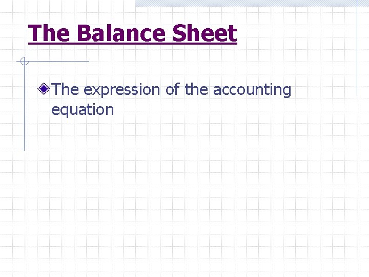 The Balance Sheet The expression of the accounting equation 