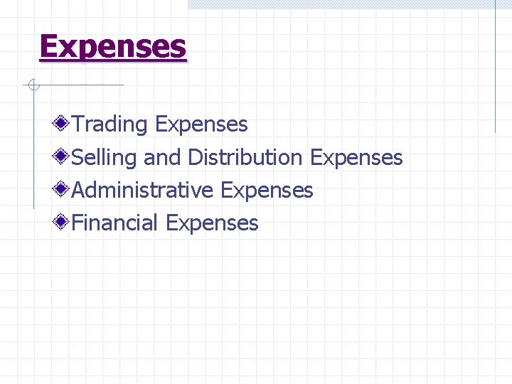 Expenses Trading Expenses Selling and Distribution Expenses Administrative Expenses Financial Expenses 