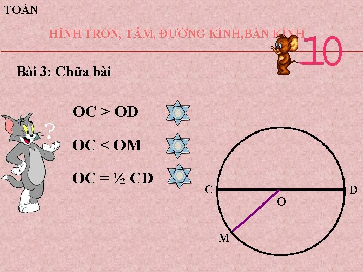 TOÁN HÌNH TRÒN, T M, ĐƯỜNG KÍNH, BÁN KÍNH Bài 3: Chữa bài OC