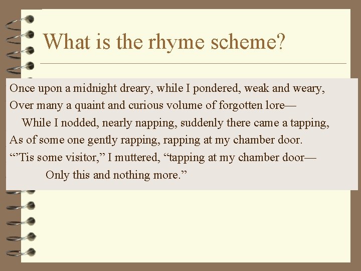What is the rhyme scheme? Once upon a midnight dreary, while I pondered, weak