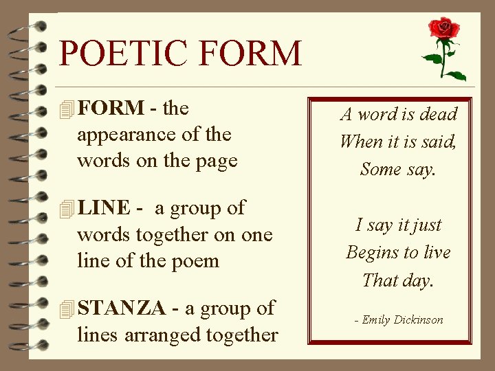 POETIC FORM 4 FORM - the appearance of the words on the page 4