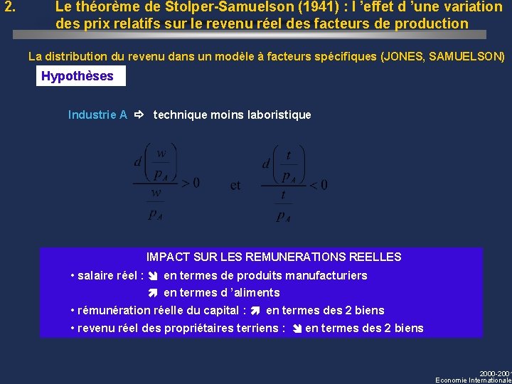 2. Le théorème de Stolper-Samuelson (1941) : l ’effet d ’une variation des prix