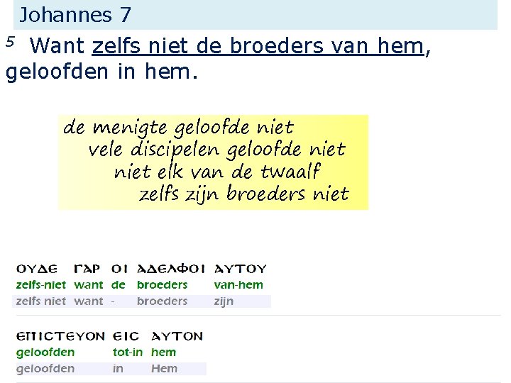 Johannes 7 Want zelfs niet de broeders van hem, geloofden in hem. 5 de