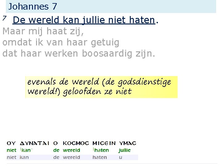 Johannes 7 De wereld kan jullie niet haten. Maar mij haat zij, omdat ik