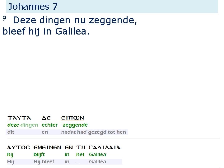 Johannes 7 Deze dingen nu zeggende, bleef hij in Galilea. 9 