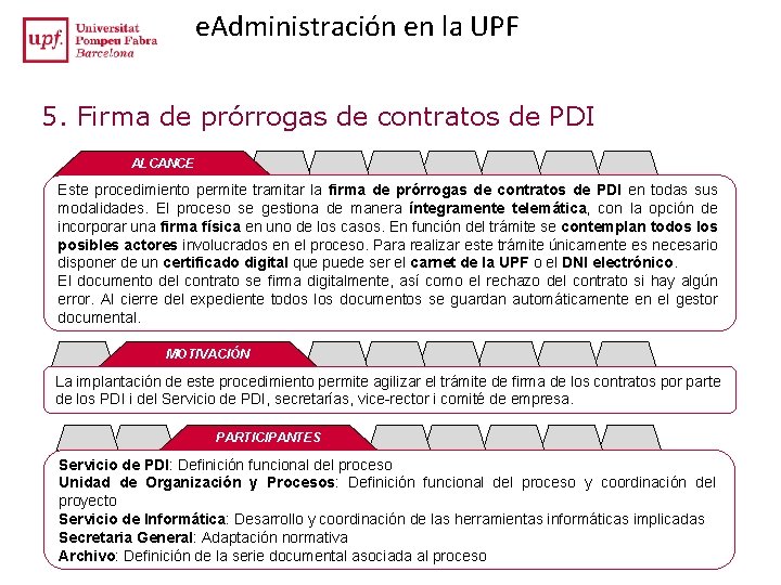 e. Administración en la UPF 5. Firma de prórrogas de contratos de PDI ALCANCE e. Administración en la UPF 5. Firma de prórrogas de contratos de PDI ALCANCE