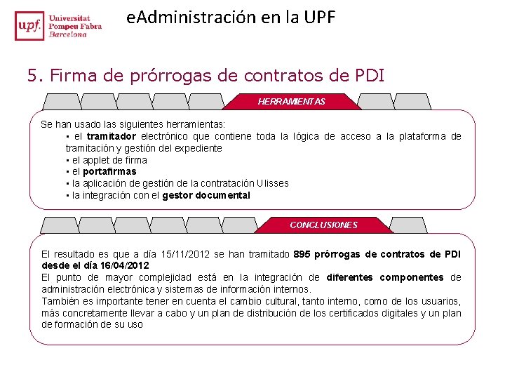e. Administración en la UPF 5. Firma de prórrogas de contratos de PDI HERRAMIENTAS e. Administración en la UPF 5. Firma de prórrogas de contratos de PDI HERRAMIENTAS