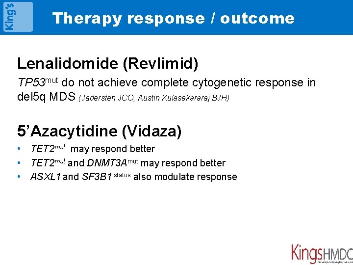 Therapy response / outcome Lenalidomide (Revlimid) TP 53 mut do not achieve complete cytogenetic