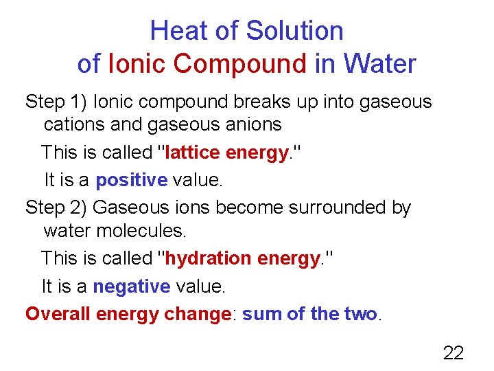 Heat of Solution of Ionic Compound in Water Step 1) Ionic compound breaks up